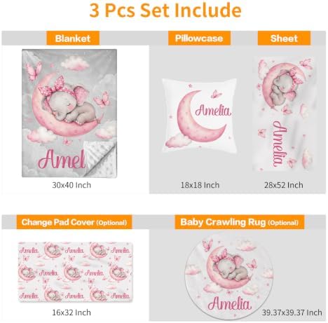 Custom Baby Girl Minky Crib Bedding Set, Elephant Bedding 3 Pcs Set - Image 4
