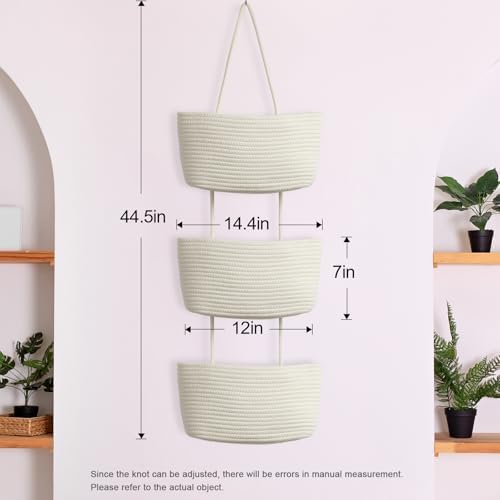 TeoKJ Over the Door Hanging Basket, 3-Tier Woven Cotton Wall-Mounted Storage - Image 5