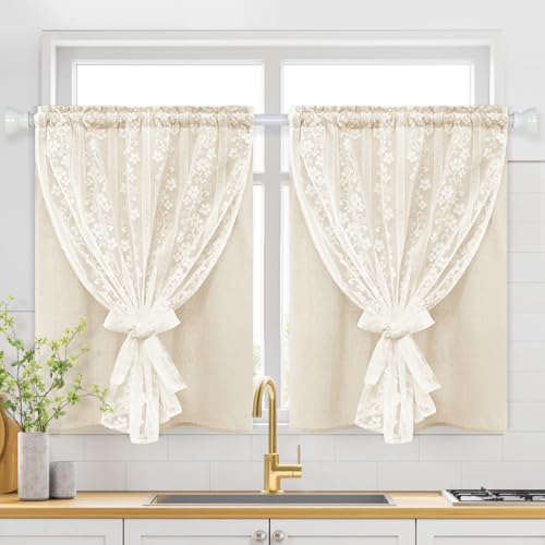 ASPMIZ Linen Kitchen Curtains 36 Inch Length, Double Layered Window Curtain 2 by ASPMIZ