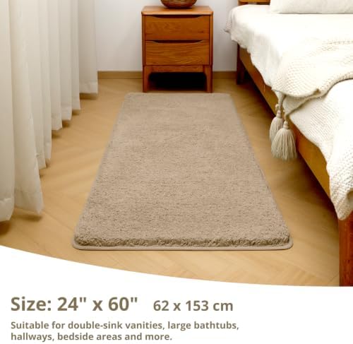 Polyester Bathroom Runner Rug 24"x60" Light Brown, Soft Bath Mat - Image 2