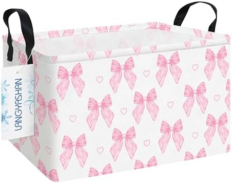 Rectangular Collapsible Pink Bowknot Storage Basket Organizer by LANGYASHAN