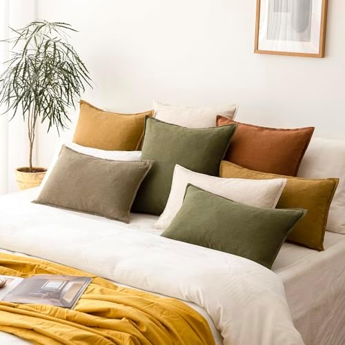 Foindtower Decorative Linen Lumbar Throw Pillow Covers 12x20 Olive Green - Image 7