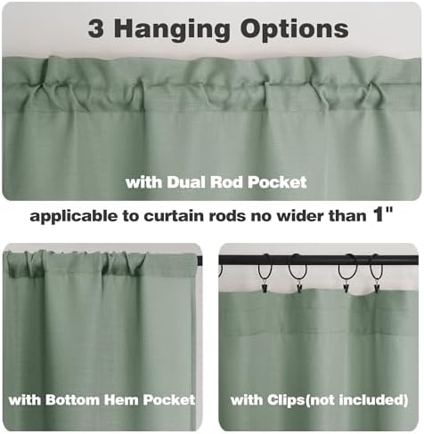 Chyhomenyc Sage Green Valance for Windows, Light Filtering Faux Linen Solid - Image 5