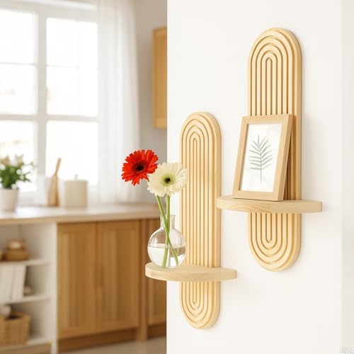 Artilady Boho Shelf Wall Decor, Solid Wood Floating Shelves Srorage Display - Image 2