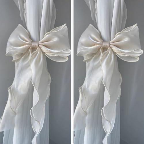 2 Pack French Silky Bow Curtain Tiebacks, Elegant Lace Ribbon - Image 4