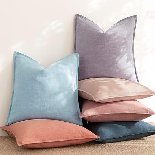 Foindtower Linen Solid Decorative Throw Pillow Covers 26x26 Light Purple - Image 6