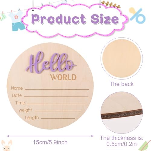 Baby Announcement Sign, Wooden Hello World Newborn Signs Birth Name Sign - Image 2