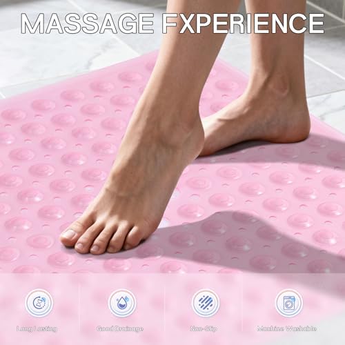 Anti-Slip Bathtub Shower Mat 21×21 Inch Clear Pink - Image 5