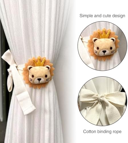2 Pack Lion Curtain Tiebacks, Cute Cartoon Animal Curtain Holdbacks - Image 2
