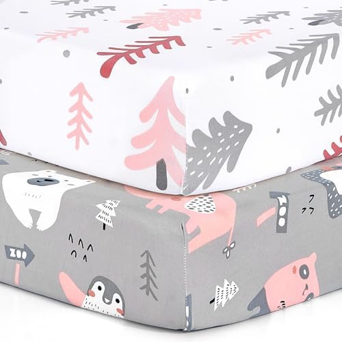 BROLEX 2 Pack Mini Crib Sheets, Stretchy Portable Fitted Playard Sheet Set by BROLEX