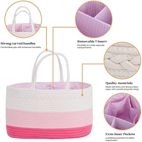 luxury little Diaper Caddy Organizer, Large Cotton Rope Nursery Baby Basket - Image 4