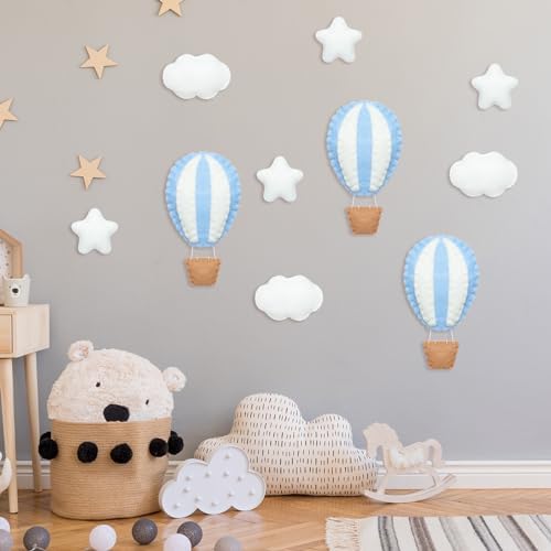 Poen 10 Pcs Hot Air Balloon Felt Wall Decor, Nursery Stars Clouds - Image 5