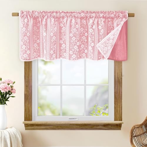 ASPMIZ Pink Valances for Windows Farmhouse Valance Curtains for Kitchen by ASPMIZ