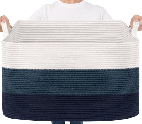 Goodpick 85L Large Blanket Basket 23.6" x 15.7" x 13.8" Cotton Rope Storage by Goodpick