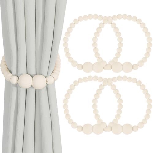 KLOGTSIND Magnetic Curtain Tiebacks, 4 Pack Wood Bead Curtain Holdbacks by KLOGTSINDDirect