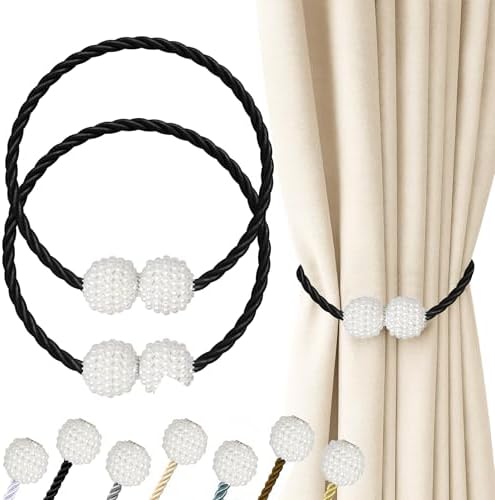 Hion Magnetic Curtain Tiebacks Black 2pcs, Curtain Holdbacks Hooks Holders by Hion