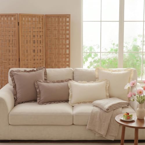 Set of 2 Cream White Ruffle Lumbar Pillow Covers 12x20 Inch, Solid Color - Image 6