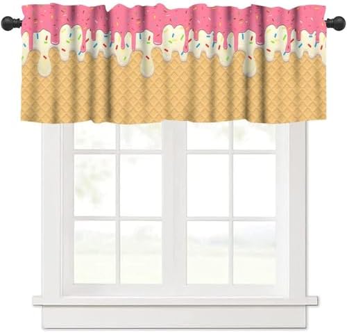 Ice Cream Valances Curtain Chocolate Pink White Waffles Pattern Window by Unknown