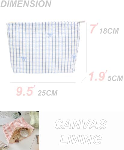 Flat Makeup Bag for Women, Zipper Cosmetic Pouch for Purse, Gingham Butterfly - Image 4