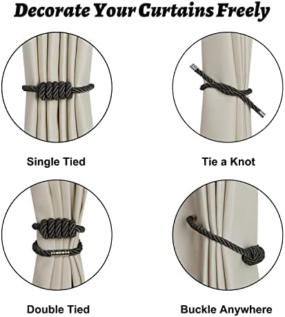 BEL AVENIR Magnetic Curtain Tiebacks 6 Pack Hand-Woven Curtain Ties - Image 3
