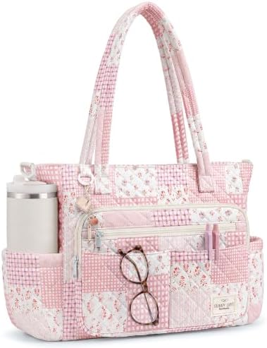 WOBAGMEN Teacher Tote Bag for Women, Quilted Floral Laptop Work Tote by WOBAGMEN