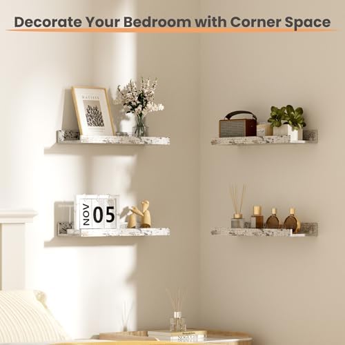 upsimples Floating Shelves for Wall Decor Storage Rustic White - Image 2