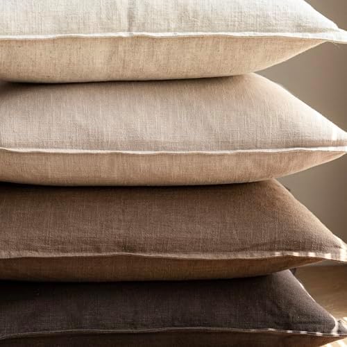 Foindtower Linen Solid Decorative Throw Pillow Covers 26x26 Inch Tan Beige - Image 5
