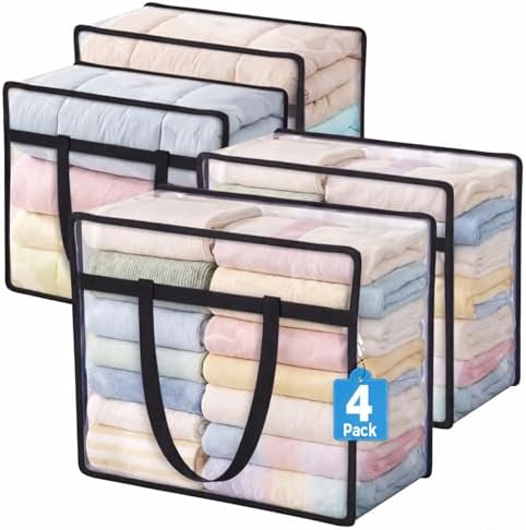 4 Pack Clear Storage Bags for Clothes, 45L Closet Organizers and Storage by BuddingJoy-BuildaJoyfulLifeforYou