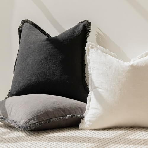 Foindtower Decorative Linen Fringe Throw Pillow Covers 24×24 Inch - Image 5