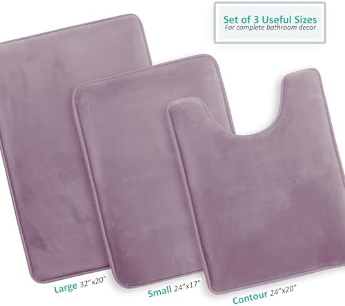 Clara Clark 3 Piece Bathroom Rugs, Velvet Memory Foam Bath Mat Set, Non-Slip - Image 3