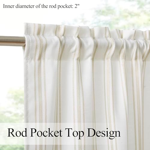 ZJDECOR Beige Striped Semi Sheer Kitchen Curtain Valances - Image 4