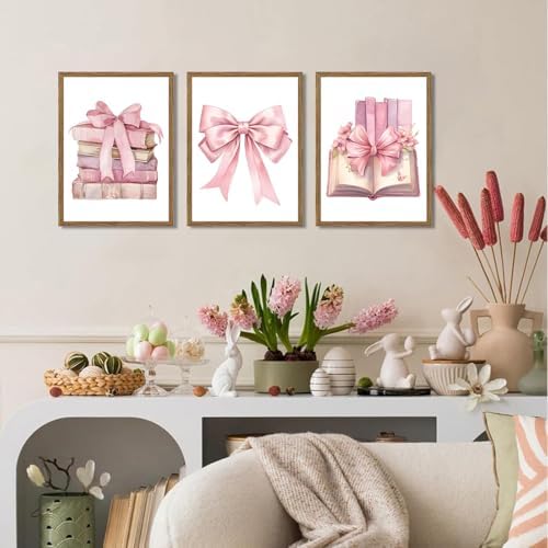 JBZDD Bow decor Art Set of 3, Book Lovers Gifts Preppy Decor Trendy Pink book - Image 2