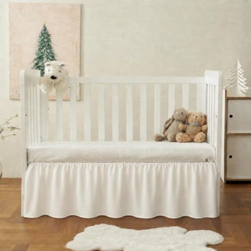Ivory Crib Skirt Dust Ruffle, Microfiber Crib Bed Skirt by VTNXUN