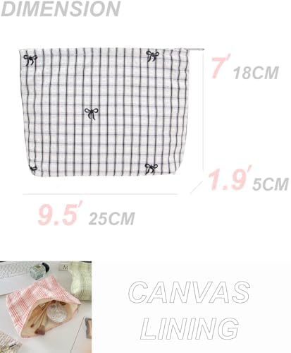 Flat Makeup Bag for Women, Zipper Cosmetic Pouch for Purse, Gingham Black - Image 4
