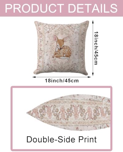 Sleeping Fawn Pillow Cover 18x18, Floral Woodland Nursery Decor - Image 6