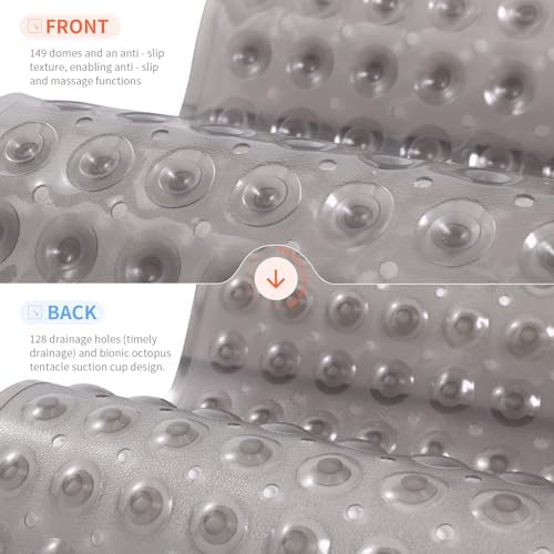 Anti-Slip Bathtub Shower Mat 28×15 Inch Clear Gray - Image 2