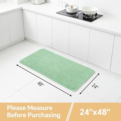 Polyester Bathroom Rug 24"x48" Light Green, Non-Slip Soft Bath Mat - Image 2