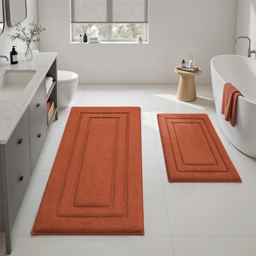 HOMEIDEAS Bathroom Rugs Sets 2 Piece, Extra Long Bath Mat Burnt Orange - Image 3
