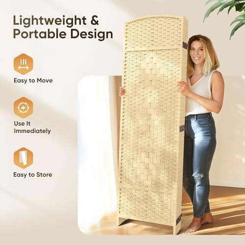 JOSTYLE Rattan Room Divider, 6-Panel Folding Privacy Screen 6ft. Extra Wide - Image 5