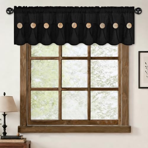 FRAMICS Farmhouse Valance Curtains, Boho Cotton Linen Kitchen Valance, Rod - Image 2