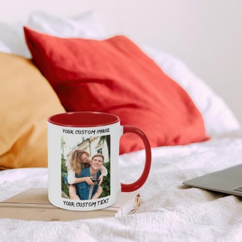 Personalized Coffee Cup with Photo, Logo or Text - Custom Both Sides Printed Mug for Him & Her - Unique Customized Gifts with Names - White/Yellow