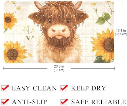 Bathtub Mat Non Slip 26.8x15.1In, Highland Cow Sunflower Bath Mat - Image 4