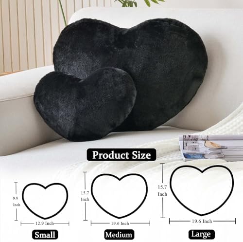 XVTRU Black Heart Pillows, Cute Heart Decorative Pillow, Heart Shaped Throw - Image 2