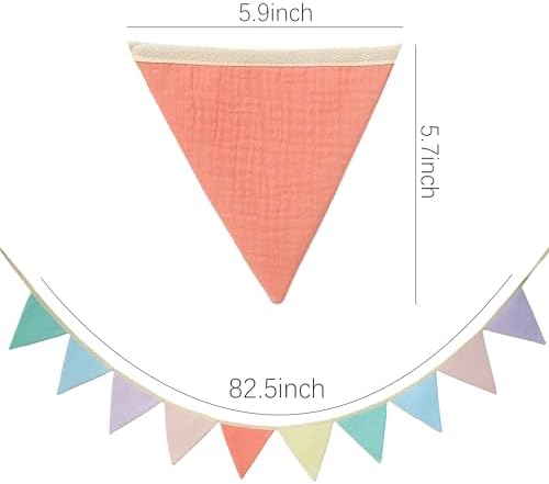 JUIIZAY Pennant Banner Flags Pastel Fabric Triangle Bunting Garland - Image 2