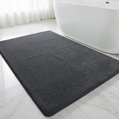 Polyester Bathroom Rug 40"x60" Dark Gray, Large Soft Bath Mat by Kildoss