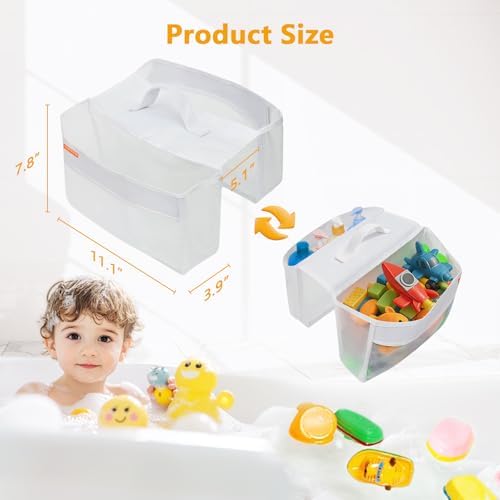 Bath Toy Organizer with 2 Large Pockets, Mesh Bathtub Toy Holder - Image 6