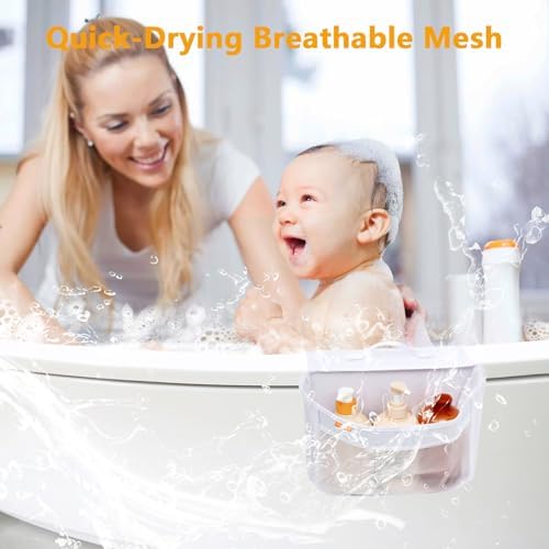 Bath Toy Organizer with 2 Large Pockets, Mesh Bathtub Toy Holder - Image 3