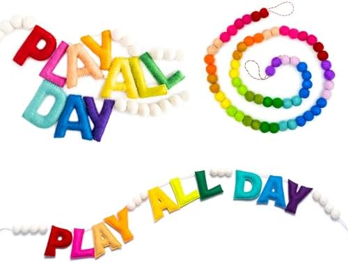 Pre-Strung Rainbow Play All Day Felt Banner Reusable Wall Sign Play All Day - Image 7