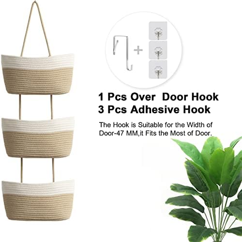 TeoKJ Over the Door Hanging Basket, 3-Tier Woven Cotton Wall-Mounted Storage - Image 6