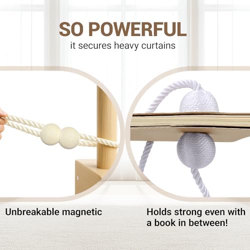 Hion Magnetic Curtain Tiebacks Beige 2pcs, Curtain Holdbacks Hooks Holders - Image 5